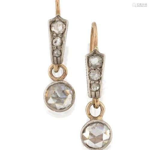 A pair of late 19th century gold, rose-cut diamond earrings,...