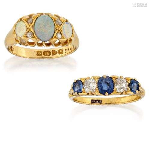 A Victorian, sapphire and diamond ring and an opal and diamo...