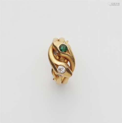 A 14k gold toi-et-moi snake ring