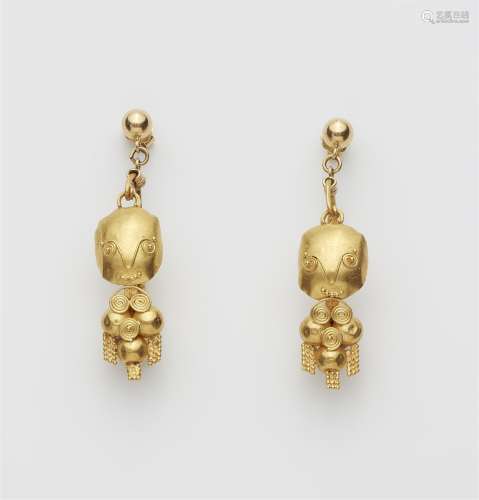A pair of 22k gold drop earrings in the Antique revival styl...