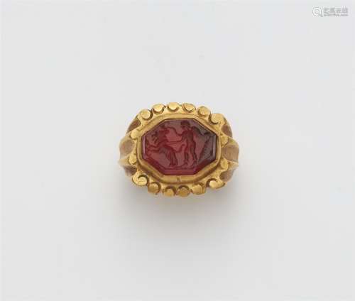 A 21k gold ring with a Roman intaglio