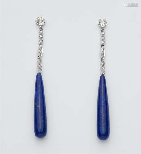 A pair of 18k gold lapis lazuli drop earrings