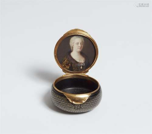 A tortoiseshell snuff box with a portrait of Empress Maria T...