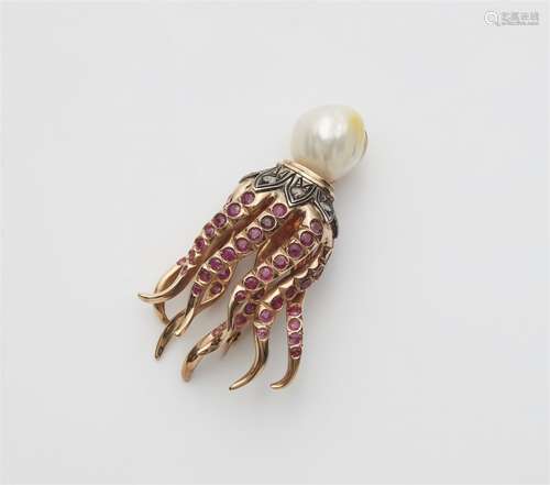 An octopus brooch with a baroque pearl