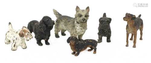 A collection of six Austrian cold-painted bronze dogs,