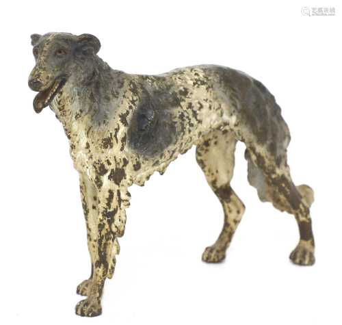 A cold-painted bronze figure of a borzoi,