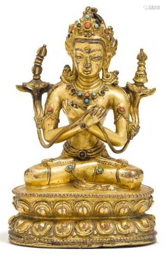 A GILT COPPER ALLOY FIGURE OF VAJRADHARA.