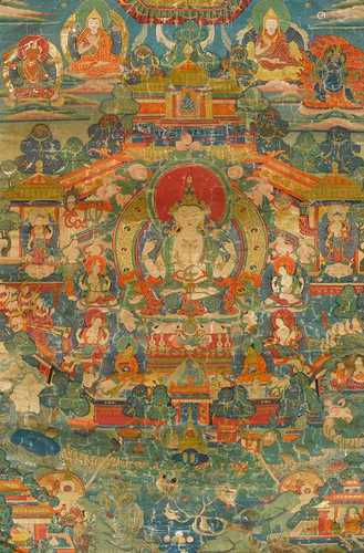 A THANGKA OF AVALOKITESHVARA SHADAKSHARI.