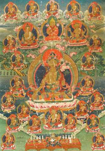 A THANGKA OF TARA SURROUNDED BY THE 21 TARAS.