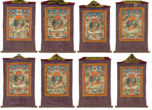 A SET OF EIGHT THANGKAS OF THE GREEN TARA.