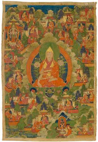 A THANGKA OF TSONGKHAPA.