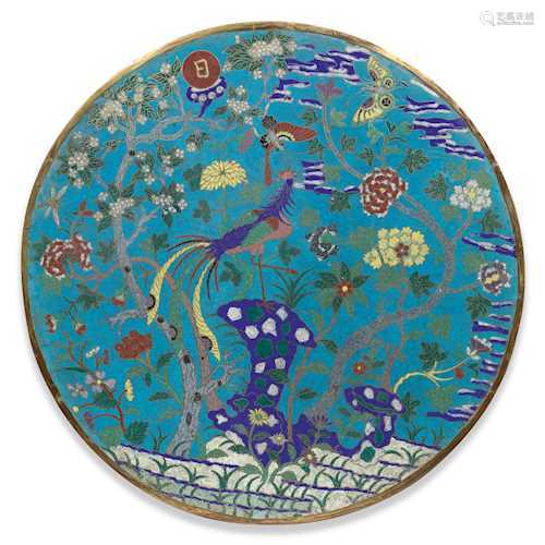 A CIRCULAR CLOISONNE ENAMEL PANEL.