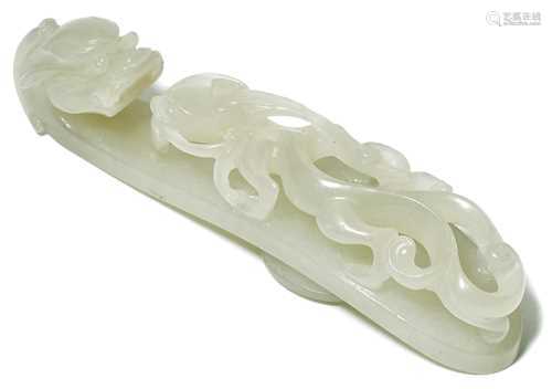 A WHITE JADE BELT HOOK.