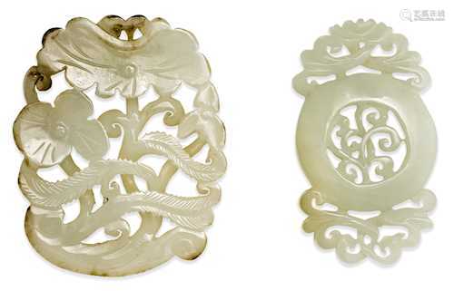 TWO RETICULATED JADE PLAQUES.