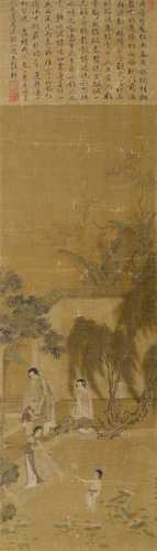 A PAINTING OF LADIES IN A COURTYARD ATTRIBUTED TO QIU YING (...