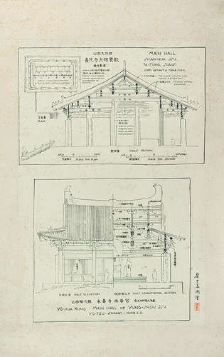 梁思成 山西善化寺、永寿寺测绘图