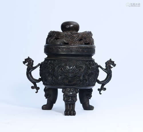 WOOD CARVED DRAGON PATTERN CENSER