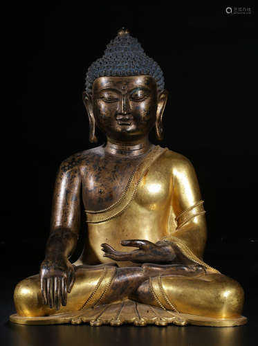 GILT BRONZE CAST SAKYAMUNI BUDDHA STATUE