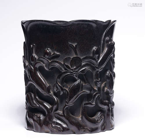 XIAOYE ZITAN WOOD CARVED BRUSH POT