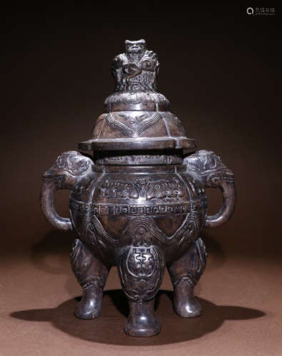 CHENXIANG WOOD CARVED DRAGON PATTERN CENSER