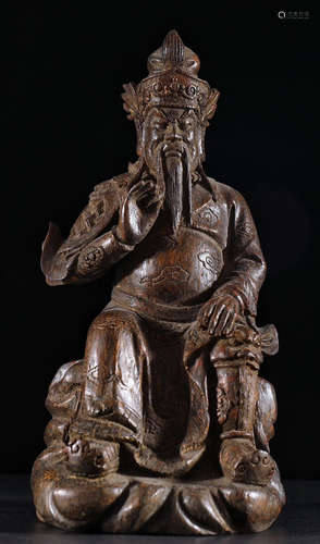 BAMBOO CARVED GONGGUAN SHAPED STATUE