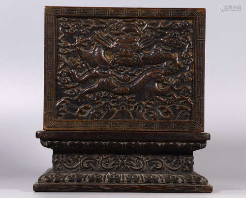 ZITAN WOOD CARVED DRAGON PATTERN INK BOX