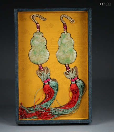 PAIR OF JADEITE CARVED GOURD TABLETS