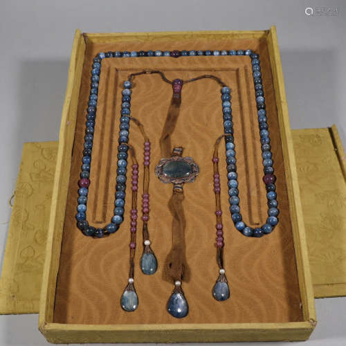 BLUE CRYSTAL BEADS STRING NECKLACE