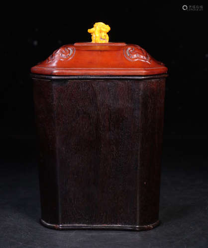 ZITAN WOOD CARVED TEA CADDY