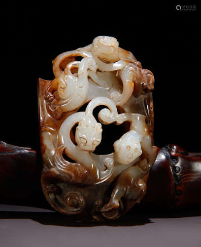 ANTIQUE JADE CARVED DRAGON TABLET