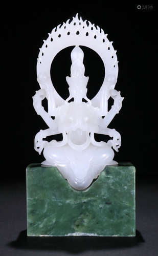 HETIAN JADE CARVED GUANYIN BUDDHA STATUE