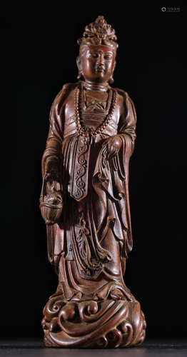 HUANGYANG WOOD CARVED GUANYIN BUDDHA STATUE