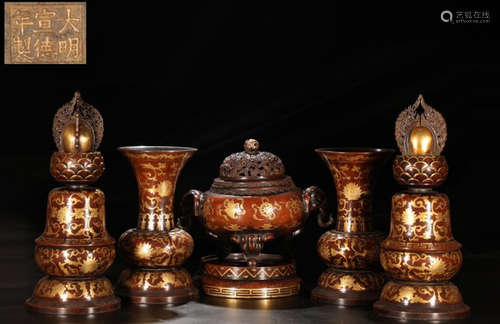 SET OF COPPER CASTED CENCER&CANDLE HOLDER&VASE