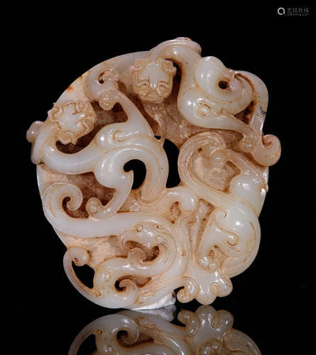 ANTIQUE JADE CARVED DRAGON PATTERN BI