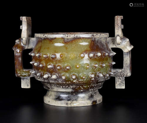 ANTIQUE JADE CARVED BEAST EAR CENSER