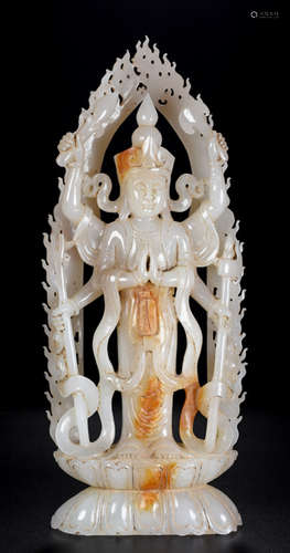 HETIAN JADE CARVED BUDDHA SHAPE STATUE PENDANT