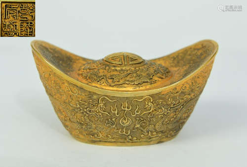 GILT SILVER CAST DRAGON PATTERN INGOT