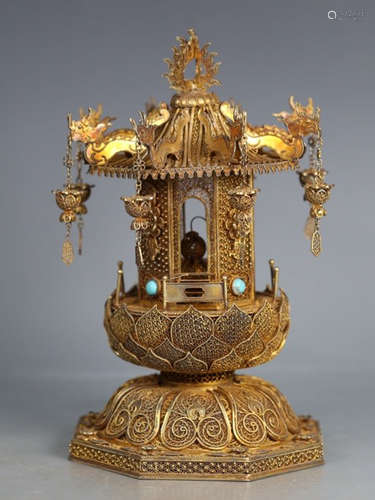 GILT SILVER CAST FLOWER PATTERN PAGODA