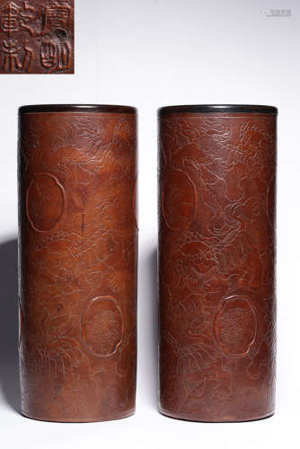 PAIR OF GOURD CARVED HAT TUBES