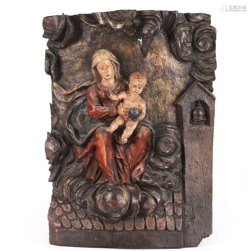 Notre-Dame de Lorette en bois sculpté en fort relief et poly...