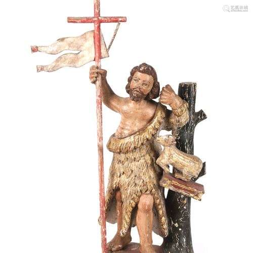 Saint Jean-Baptiste en bois sculpté, polychromé et doré. Deb...