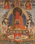 TIBET, XIXème siècle. Thangka représentant Amitabha assis en...