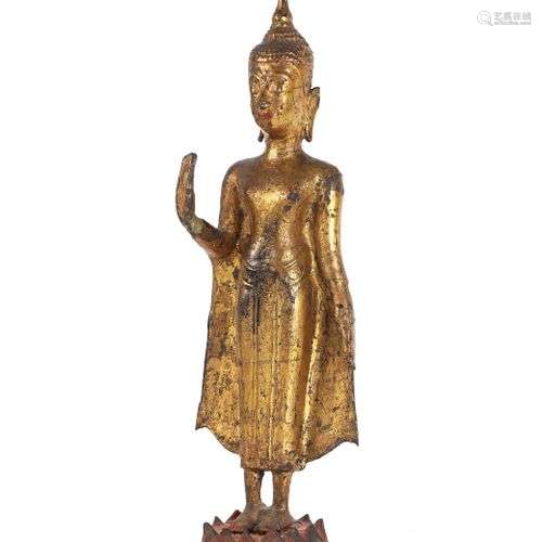 THAILANDE, début XXème siècle. Bouddha debout sur un piédest...