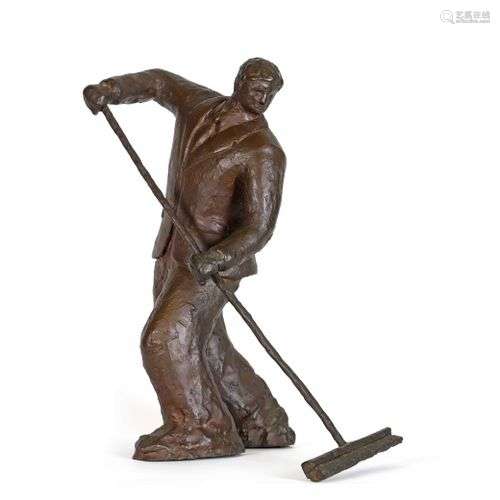 Travail du XXème siècle Le balayeur Bronze H.: 38 cm