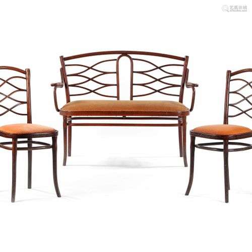 THONET 2 chaises et une banquette Bois, toile de coton 89 x ...