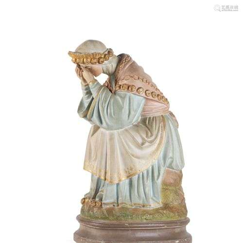 Sainte en bois polychrome. Vers 1900 Manques H.: 51 cm