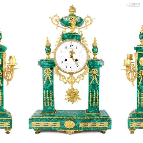 GARNITURE DE CHEMINEE EN MALACHITE