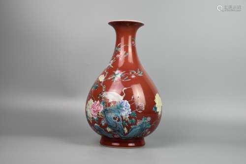 chinese red glazed famille rose porcelain vase