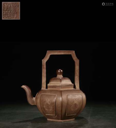 chinese zisha handled teapot