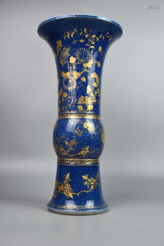 chinese blue glazed porcelain gu vase